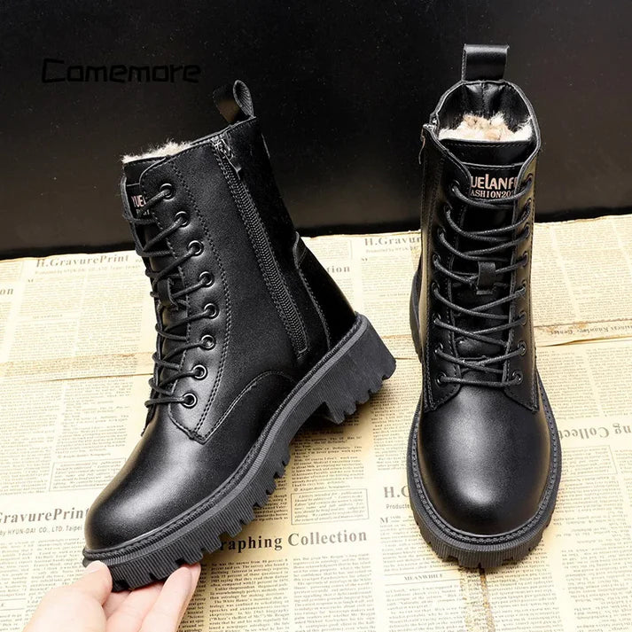 Delphine – Czarne Zimowe Buty Skórzane