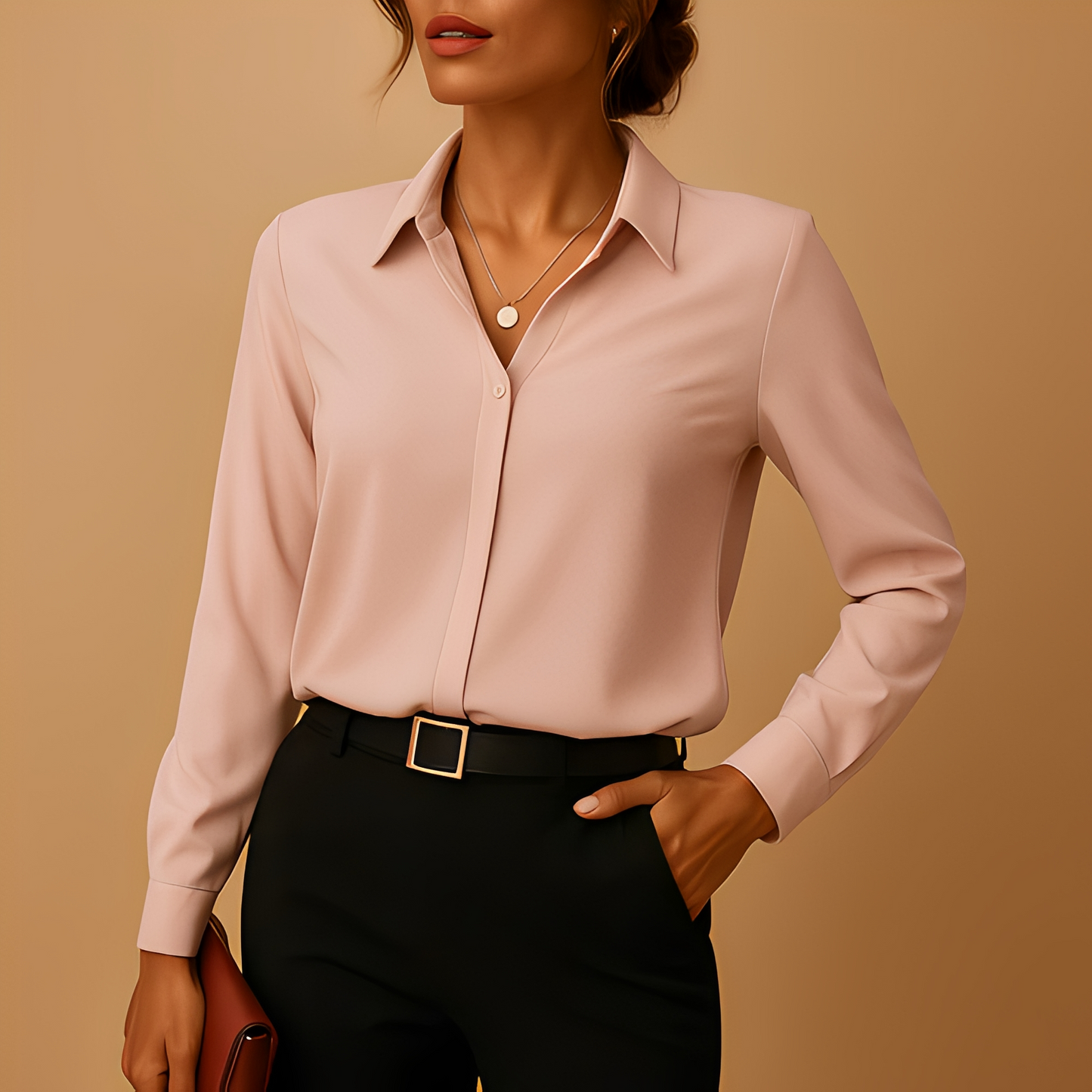 Aldith - Bluzka elegancka z długimi rękawami i jednolita dla kobiet