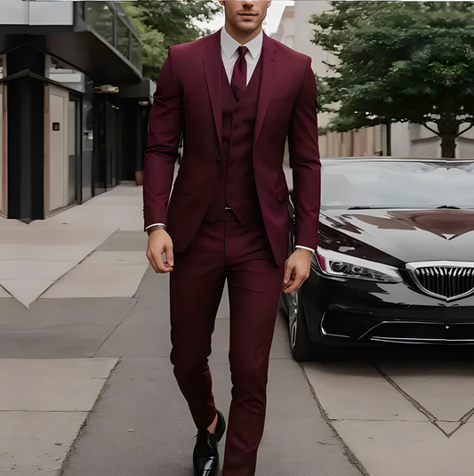 Abenner - Zestaw formalny trzyczęściowy slim fit dla mężczyzn