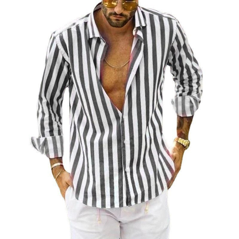Długi rękaw męskiej koszuli slim fit w paski