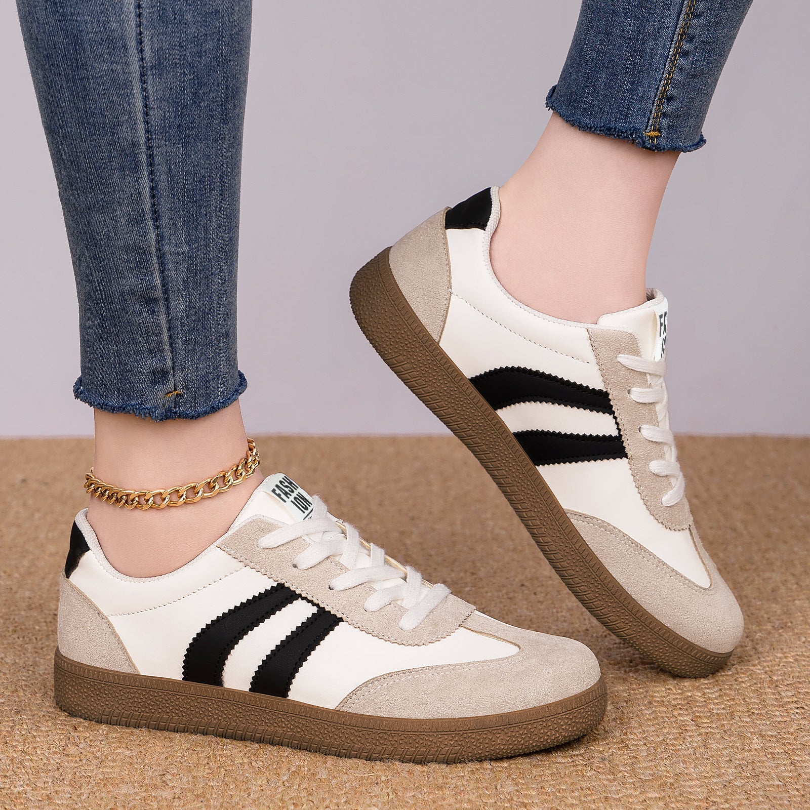 Męskie sneakersy retro z zamszowo-tekstylną cholewką