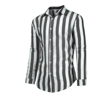 Męska Koszula Slim Fit W Pionowe Paski Z Kołnierzykiem Kent