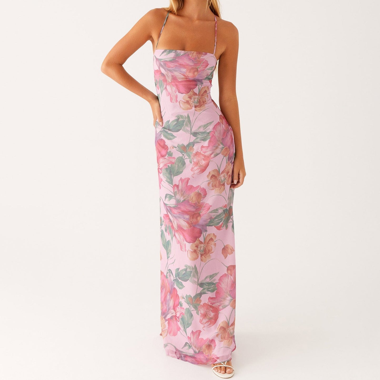 Letnia sukienka maxi damska w kwiaty, bez rękawów, boho