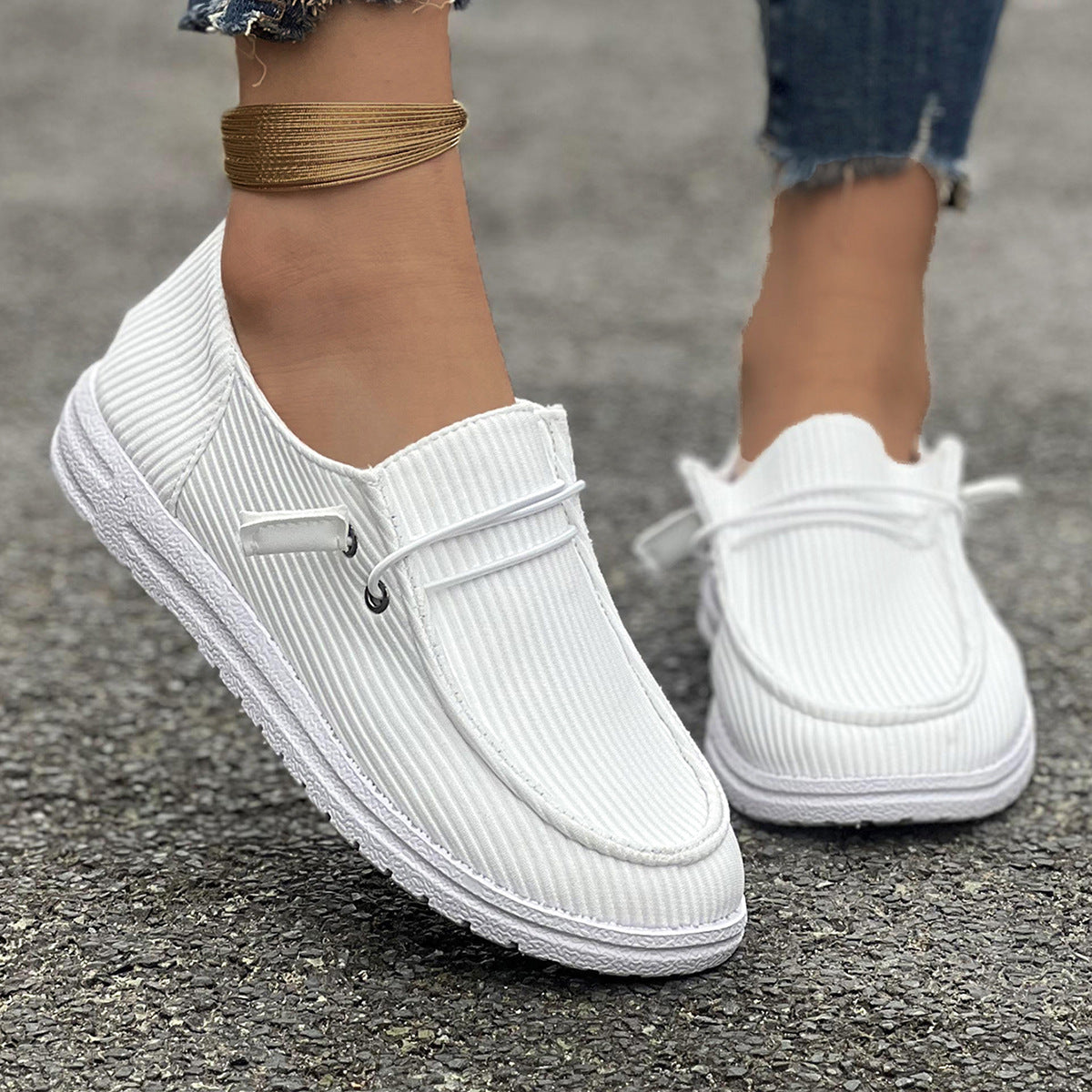 Damskie Sneakersy Wsuwane Z Prążkowanym Tekstylnym Materiałem