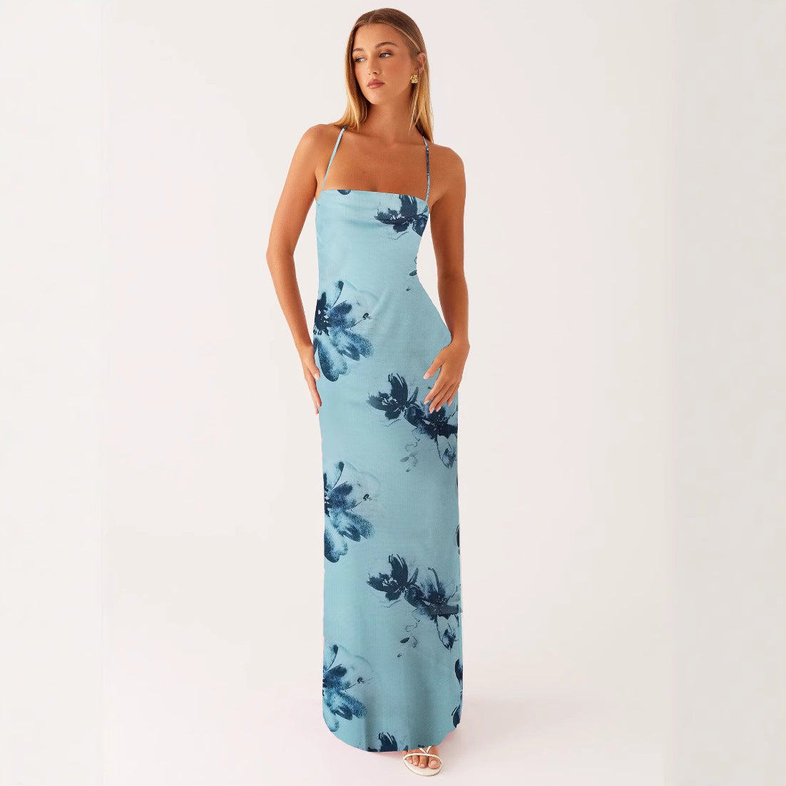 Letnia sukienka maxi damska w kwiaty, bez rękawów, boho