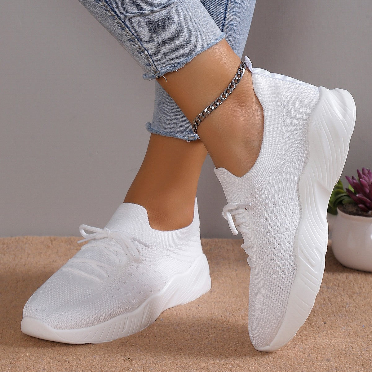 Para damskich sneakersów z wygodną wkładką z pianką memory
