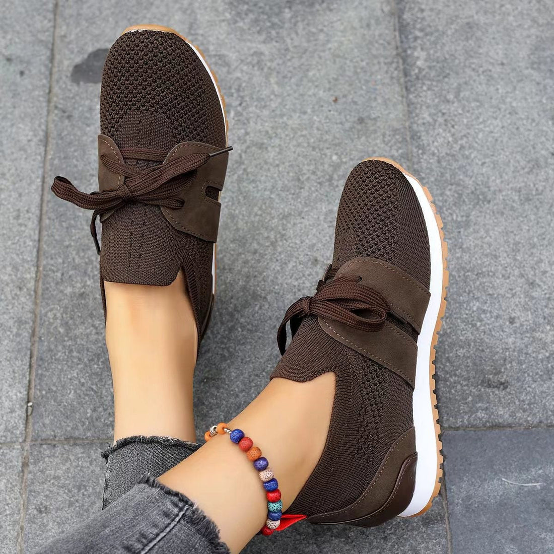Damskie Lekkie Sneakersy Dzianinowe Z Wkładką Memory