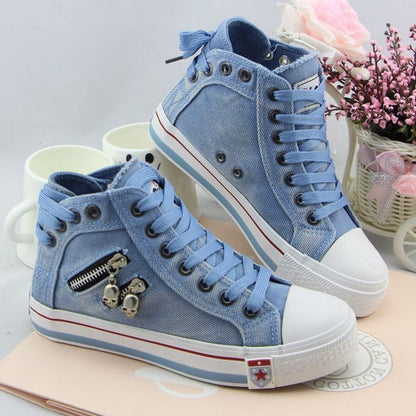 Damskie wysokie sneakersy w stylu denim z bocznym zamkiem
