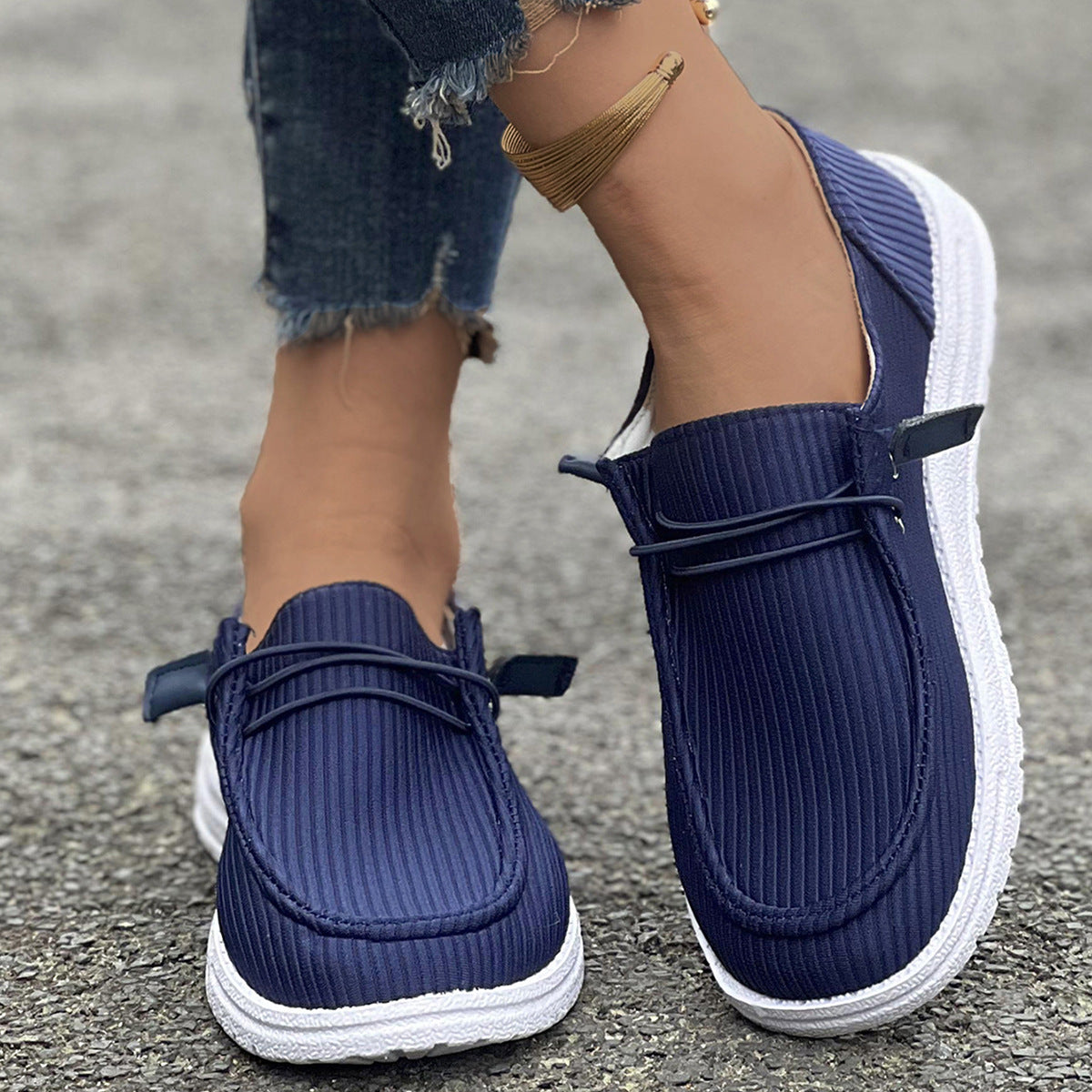 Damskie Sneakersy Wsuwane Z Prążkowanym Tekstylnym Materiałem
