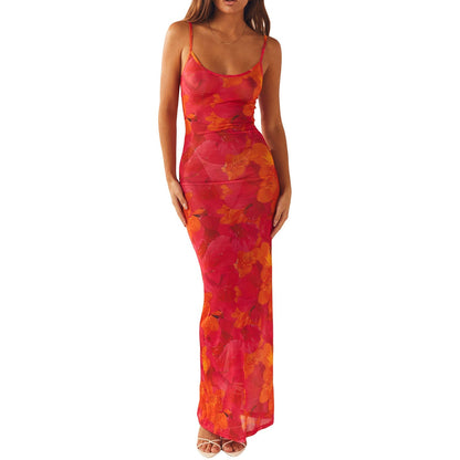 Letnia sukienka maxi damska w kwiaty, bez rękawów, boho