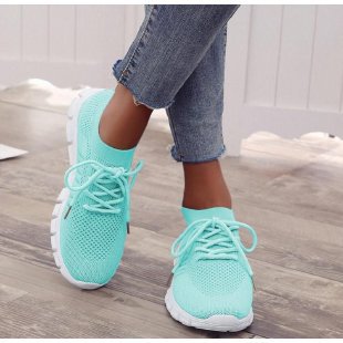 Damskie Lekkie Sneakersy Dzianinowe Z Siateczkową Cholewką