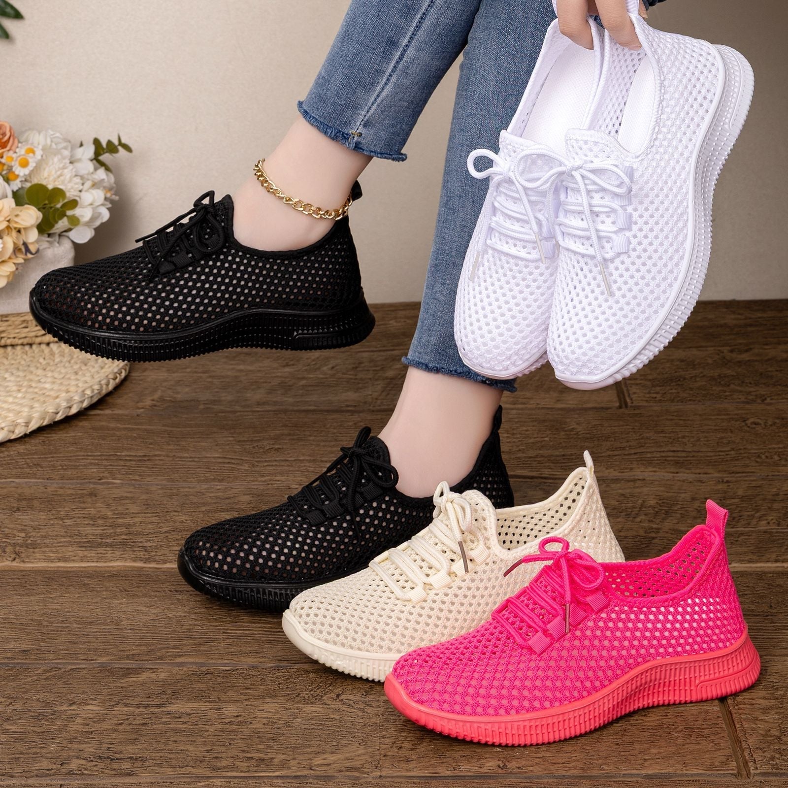 Lekkie damskie sneakersy slip on z elastyczną podeszwą