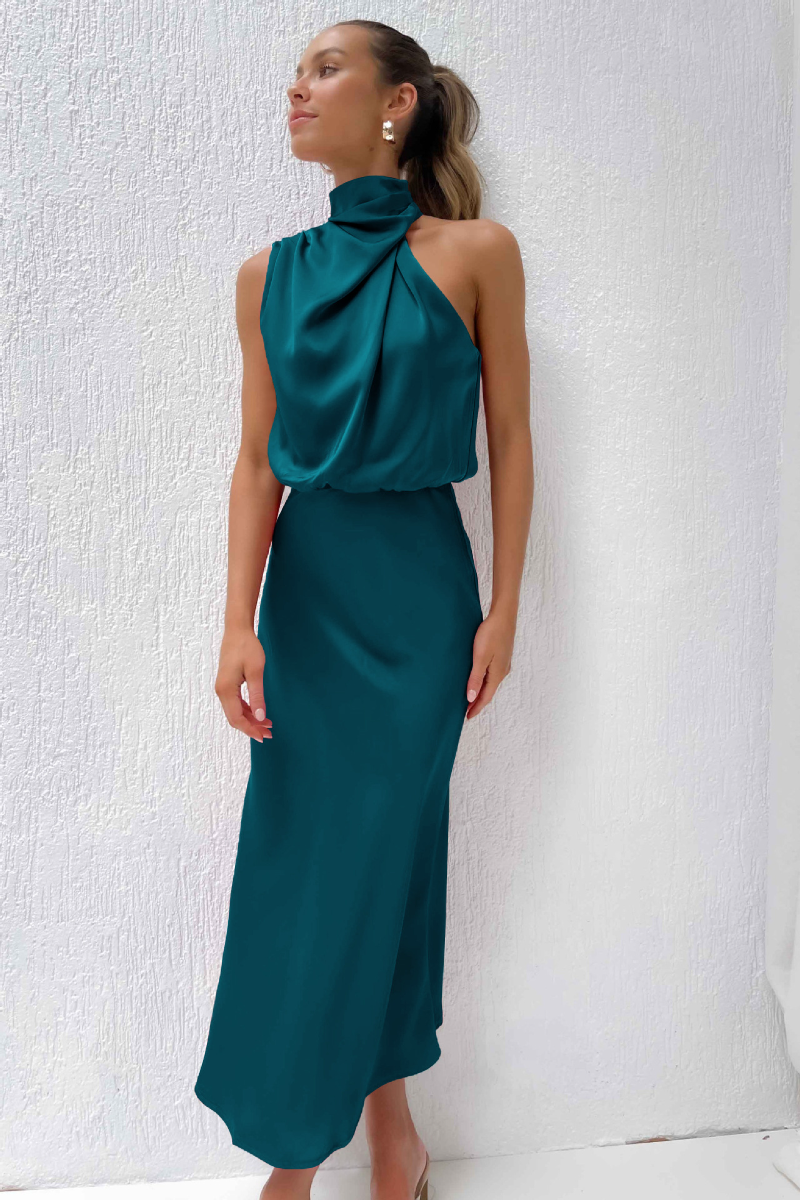 Elianna – Sukienka midi elegancka z asymetrycznym dekoltem
