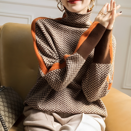 Aloisia - Sweterek z golfem w paski dla kobiet