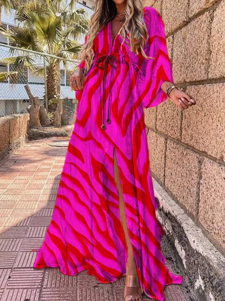 Romina - Sukienka Maxi Lekka z Paskiem w Talii