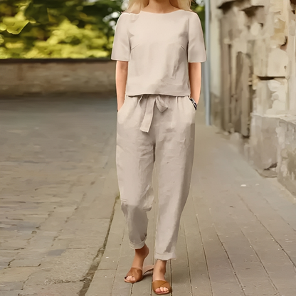 Mélina - Koszula vintage i szerokie spodnie dla kobiet zestaw