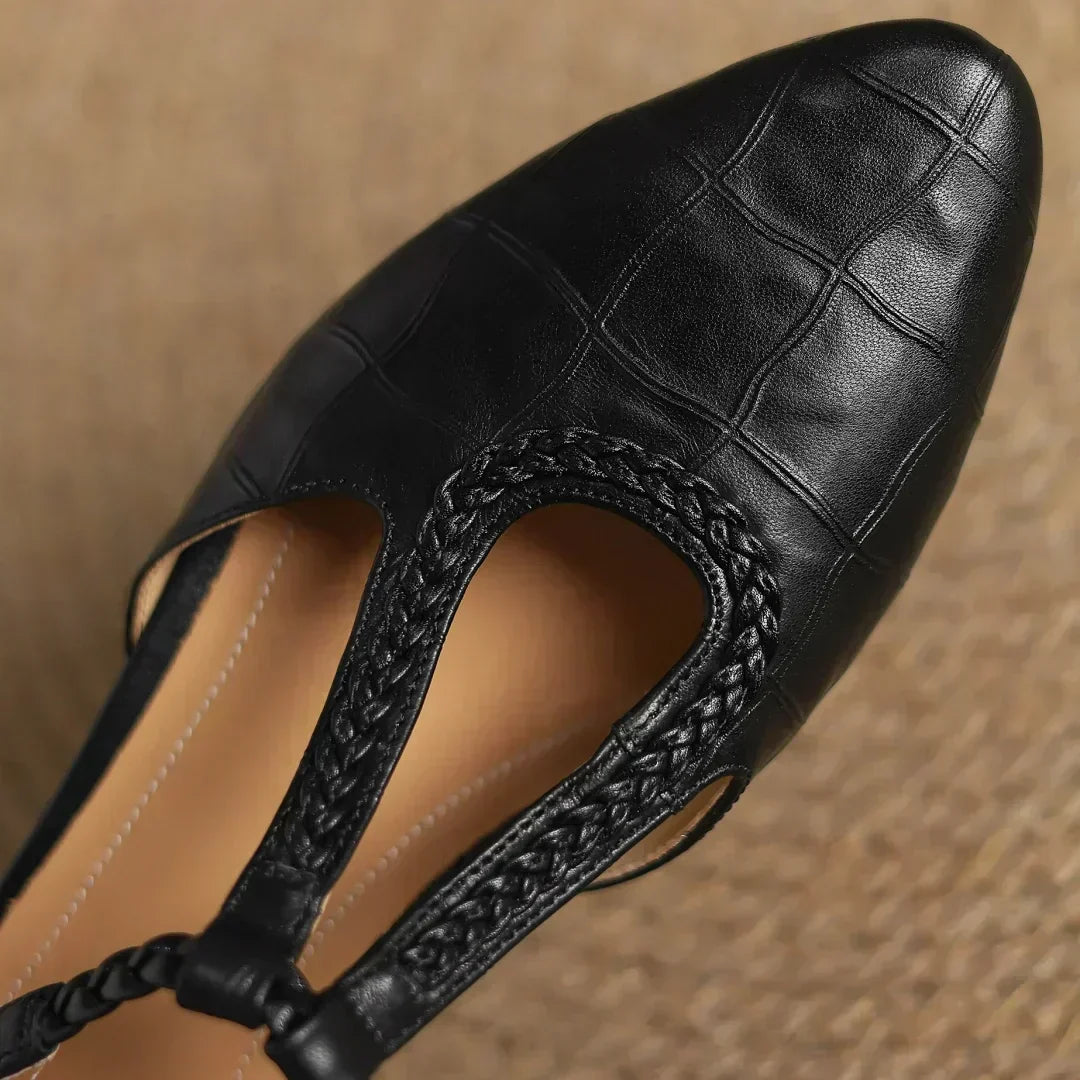 Damskie skórzane buty T-strap w stylizacji na co dzień