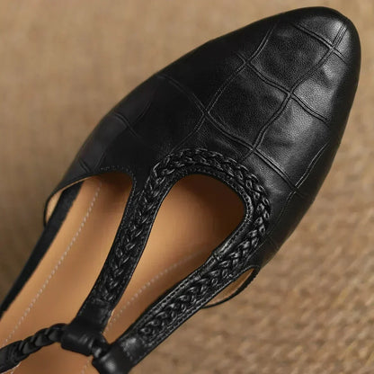 Damskie skórzane buty T-strap w stylizacji na co dzień