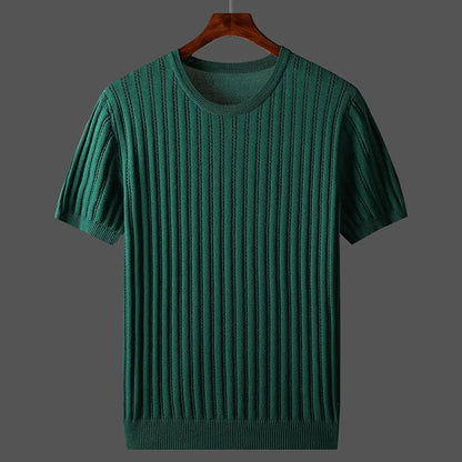 Męski T Shirt Dzianinowy Ze Ściągaczem I Okrągłym Dekoltem