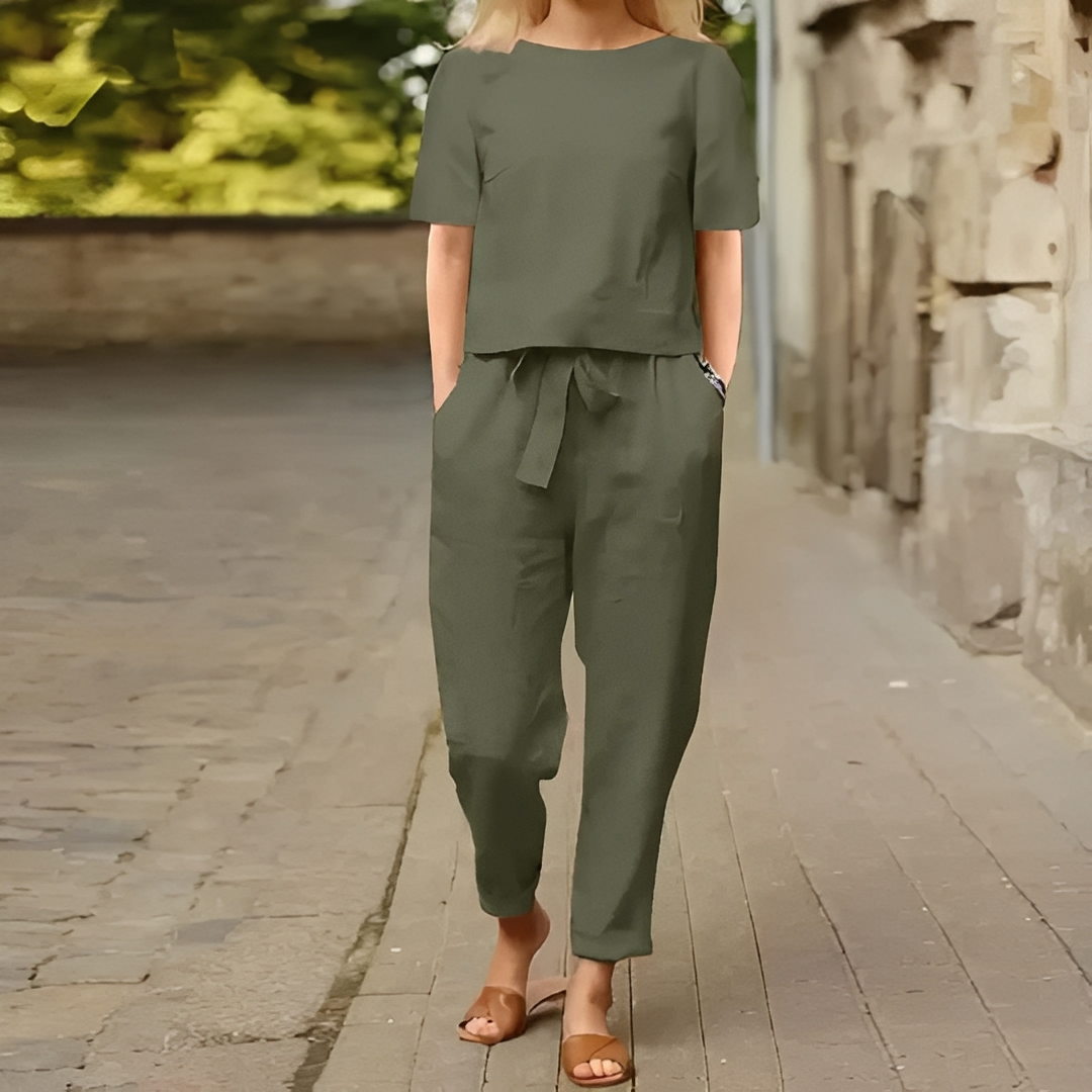 Mélina - Koszula vintage i szerokie spodnie dla kobiet zestaw