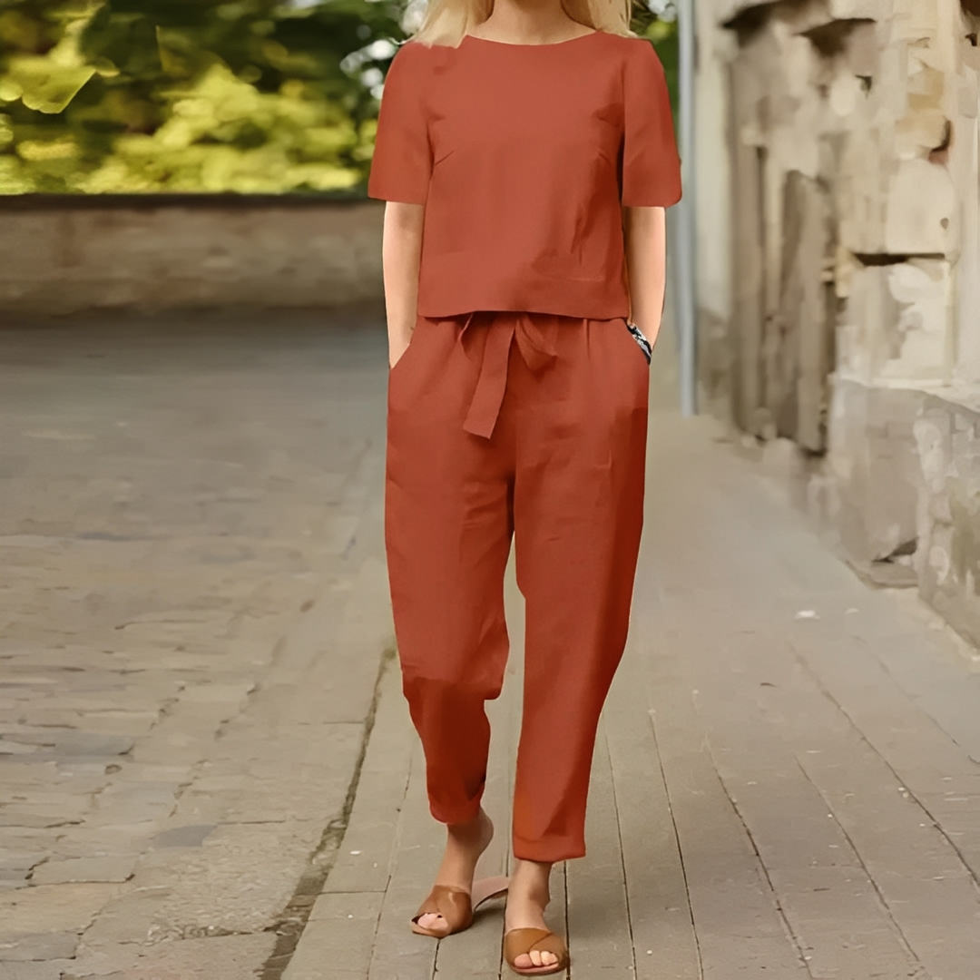 Mélina - Koszula vintage i szerokie spodnie dla kobiet zestaw