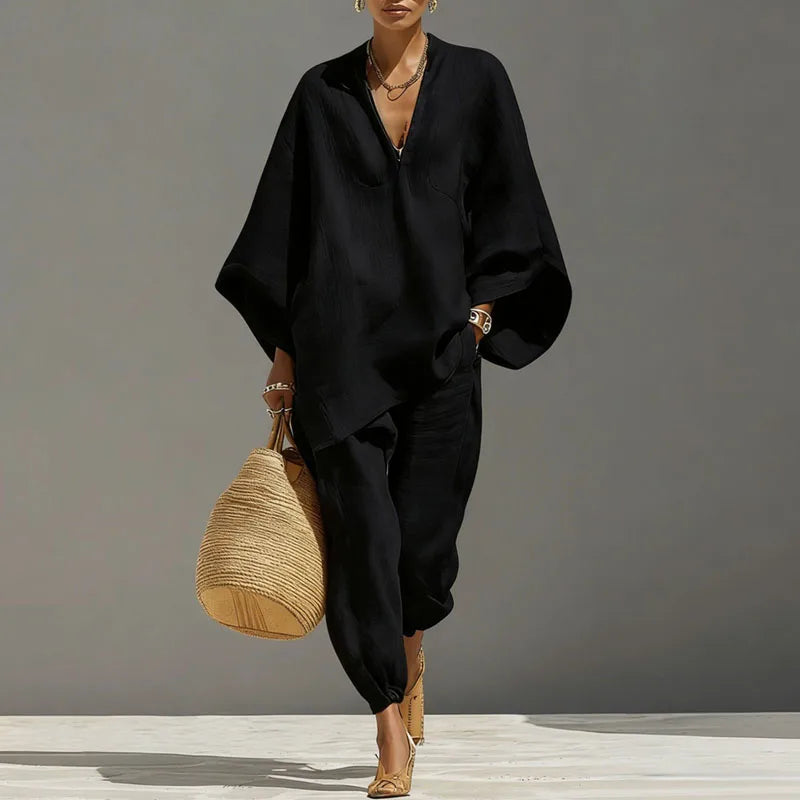 Komplet damski boho z naturalnej tkaniny, detal materiału