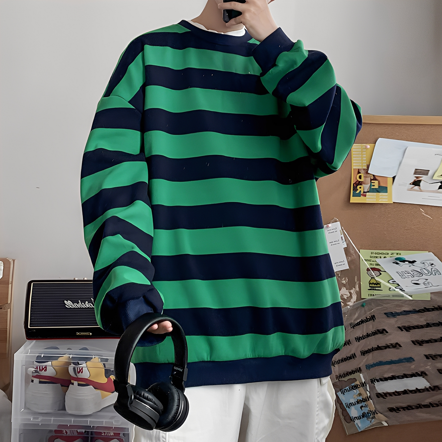 Christian - Oversized-sweterek z dzianiny w paski dla mężczyzn