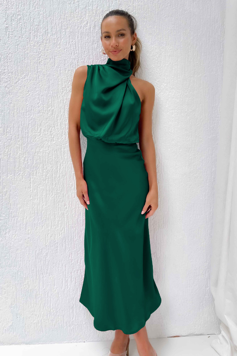 Elianna – Sukienka midi elegancka z asymetrycznym dekoltem