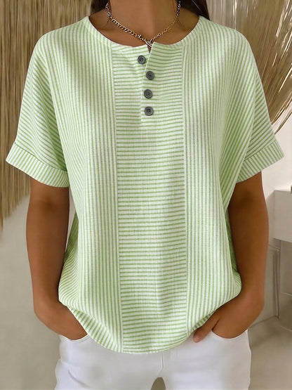 Damska Bluzka Henley w Paski z Oddychającego Materiału
