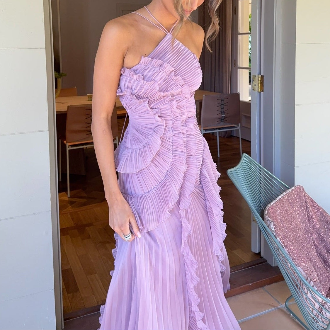 Fioletowa plisowana sukienka midi Tea Rose dla kobiet