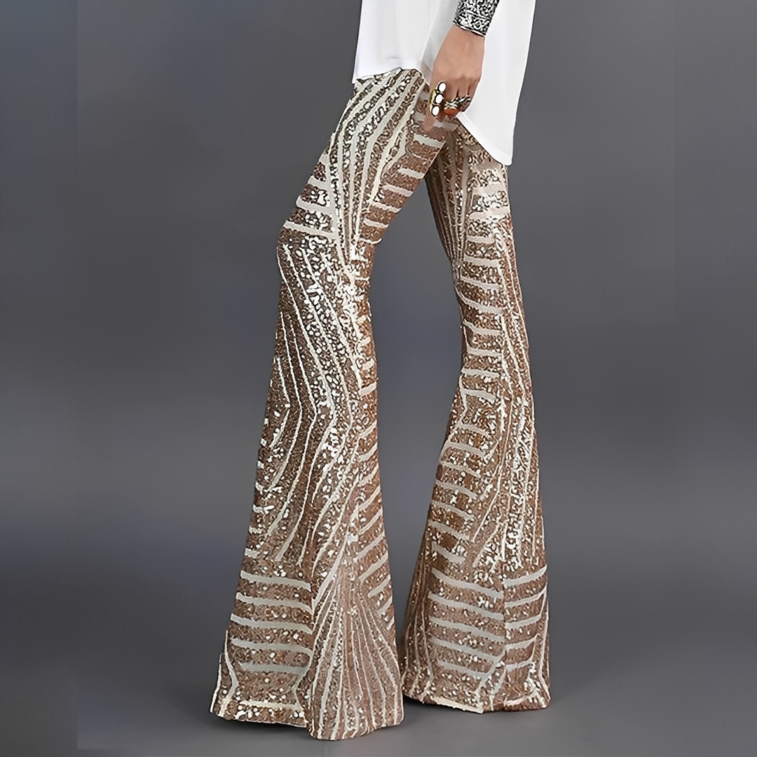 Charlita - Eleganckie rozkloszowane spodnie z cekinami dla kobiet