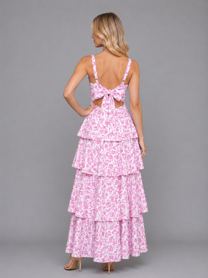 Damska sukienka maxi w kwiaty w eleganckiej stylizacji na okazje