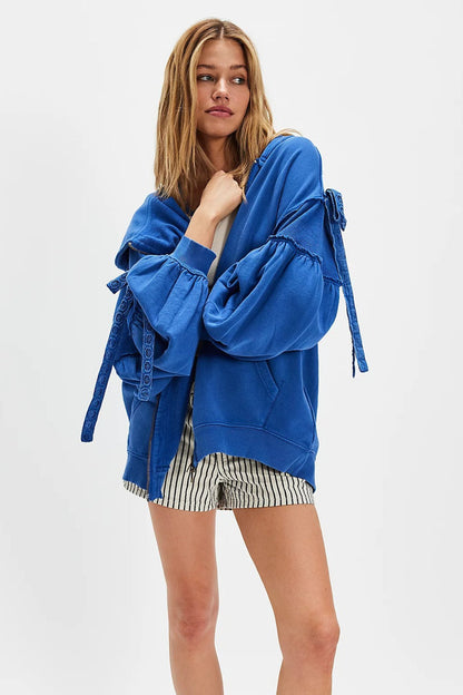 Damska Bluza Z Kapturem Oversize Wiązane Rękawy