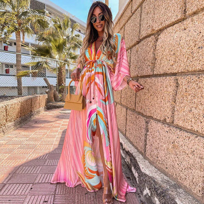 Romina - Sukienka Maxi Lekka z Paskiem w Talii
