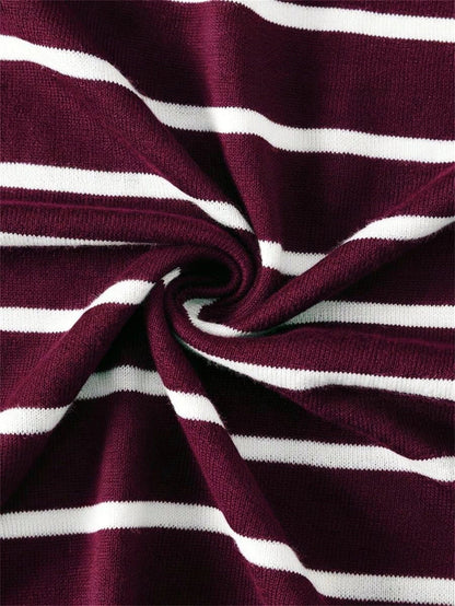 Męski T-shirt z poliestru w paski, kolor bordo