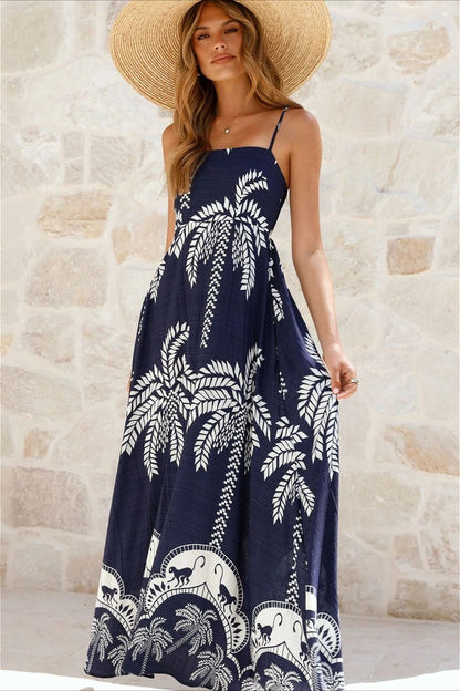 Boho sukienka maxi damska w kwiatowy wzór na jasnym tle