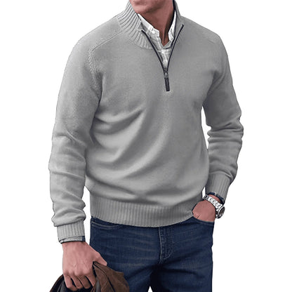 Męski Stylowy Sweter z Półzamkiem i Dzianiny