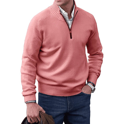 Męski Stylowy Sweter z Półzamkiem i Dzianiny