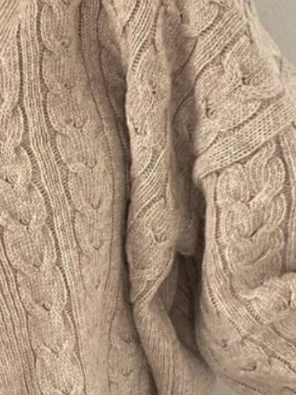 Damski vintage sweter z dzianiny warkoczowej z dekoltem w serek, luźny kardigan z dzianiny