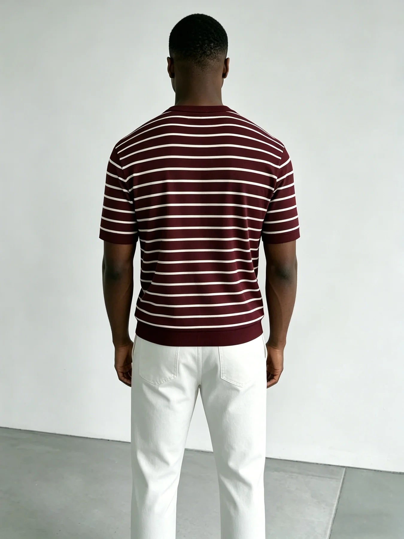 Męski T-shirt z poliestru w paski, kolor bordo