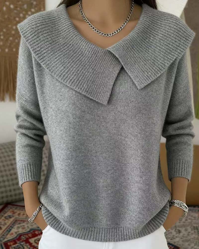 Sweter damski z kołnierzem z klapami i długim rękawem