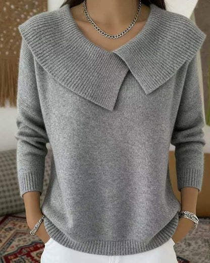 Sweter damski z kołnierzem z klapami i długim rękawem