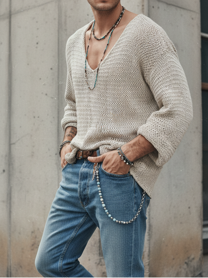 Damski Sweter Dzianinowy Z Dekoltem W Serek