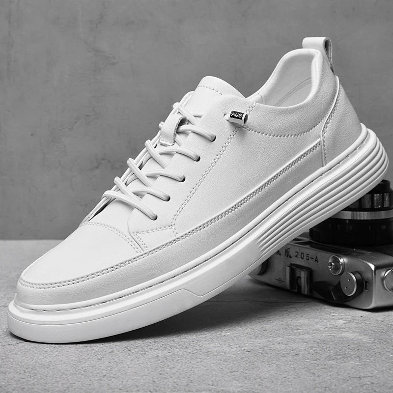 Męskie białe skórzane sneakersy niskie widok z przodu