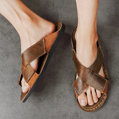 Męskie skórzane klapki typu slip-on z otwartym noskiem czarne brązowe