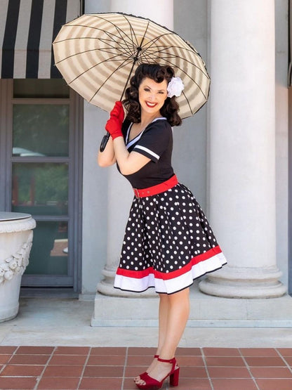 Wintage sukienka koktajlowa w grochy w stylu rockabilly z lat 50.