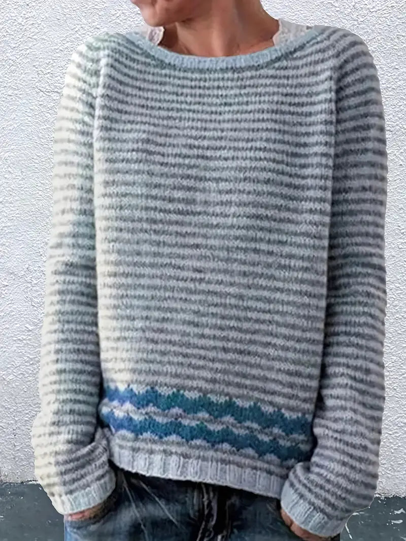 Damski sweter dzianinowy w paski wkładany przez głowę