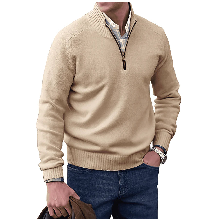 Męski Stylowy Sweter z Półzamkiem i Dzianiny