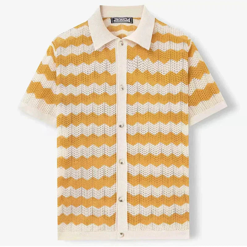 Męska koszula dzianinowa chevron w stylizacji letniej