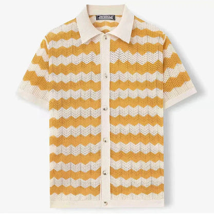 Męska koszula dzianinowa chevron w stylizacji letniej